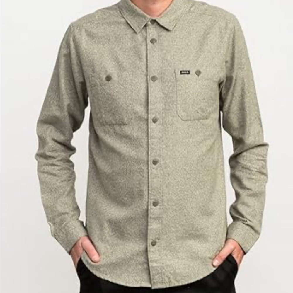RVCA EUC Men's Casual Soft Flannel Button Down Shirt - Green